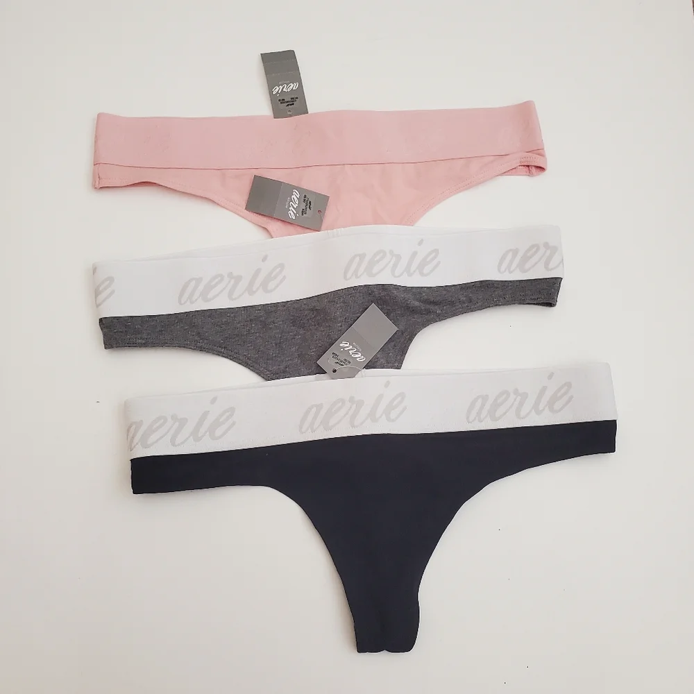 3 Aerie Logo Thong Panties Size S/Small